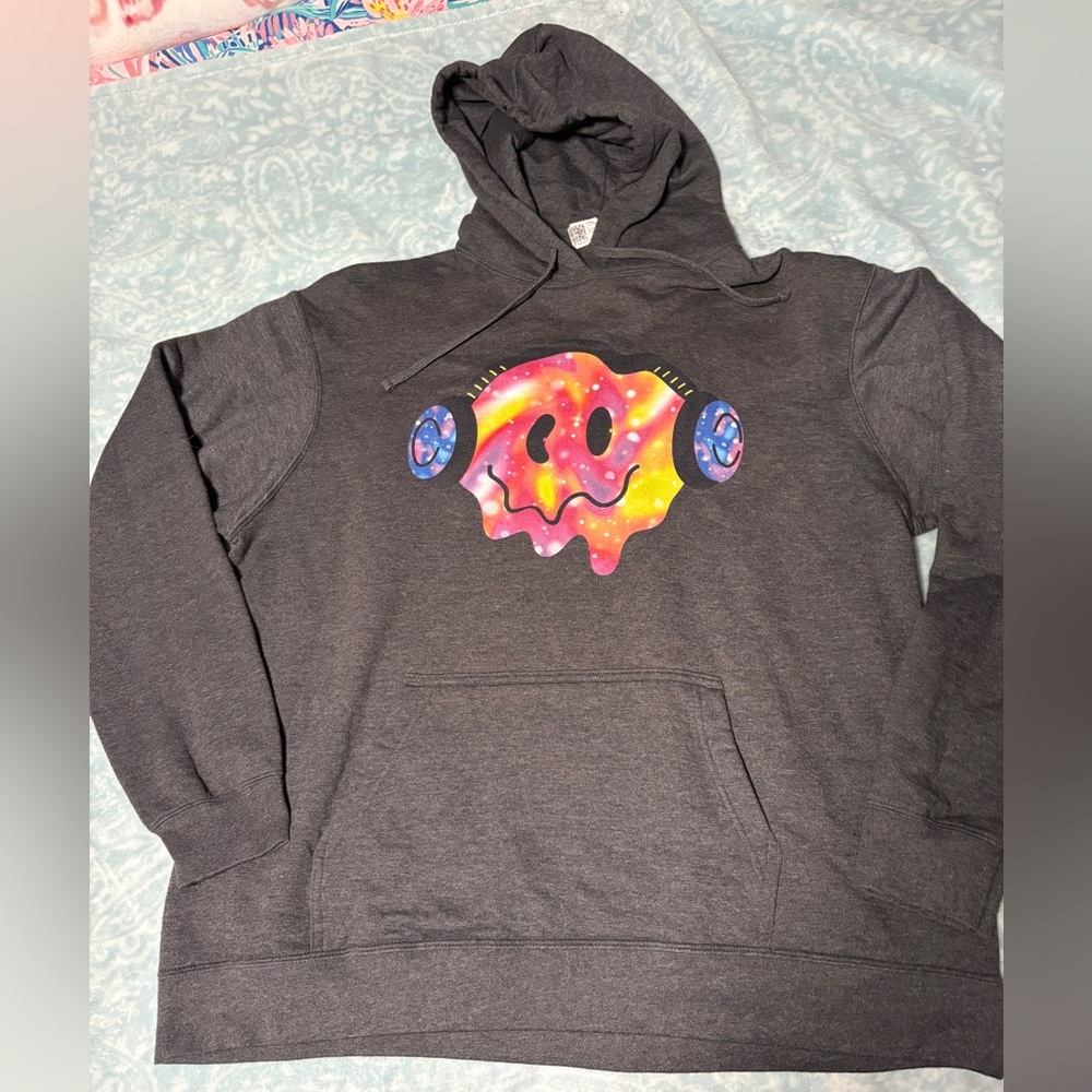Port and Company Gray Hoodie with Melting Smiley Face
